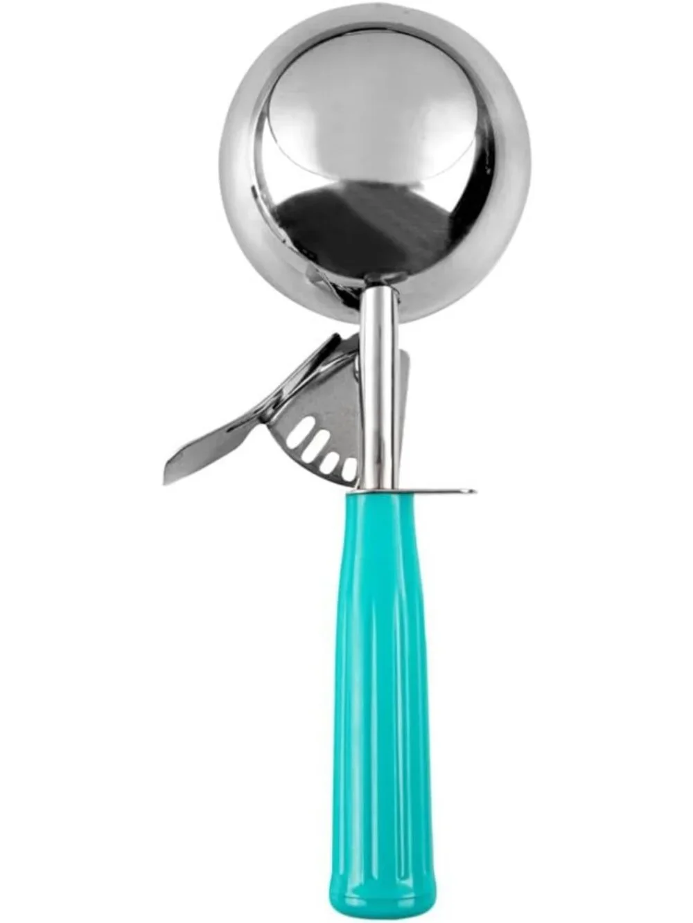 Stainless Steel Portion Scoop with Trigger Release - 6.5 oz, Teal Handle for
